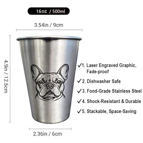 4 Pack 16oz Conical Stainless Steel Cups - Laser Engraved Animals, Stackable Durable Metal Cold Drink Cups for Parties & Outdoor Events (Siberian Husky/German Shepherd/Samoyed/French Bulldog) - color: Dog Set 3