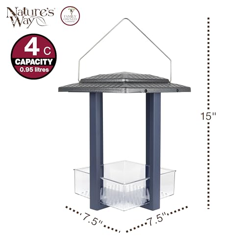 Nature's Way Fly-in Hanging Metal Fly Through Bird Feeder with Roof, 4 Cup, Easy to Clean and Fill, Wild Bird Feeder and Outdoor Décor, Blue