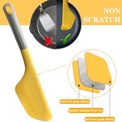 Silicone Omelette Spatula Turner, Flip Fold Omelet Turner, 13Inch | Flexible Egg Flip Tool for Non-stick Pans, Heat Resistant omelette flipper for Kitchen Omelet Pancake Crepes - color: Yellow-Wide