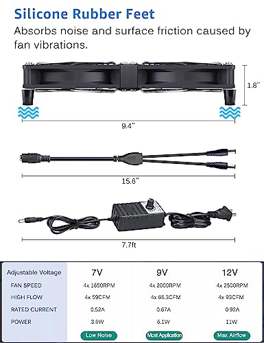 GDSTIME 4X 120mm Fans with Variable Speed Controller 100V-240V AC Powered | 2x2 & 1x4 Installable, Computer Fan with AC Plug, for GPU Mining Rig, Server Rack, DIY Cooling Ventilation Exhaust Projects - size: 4x 120mm fan