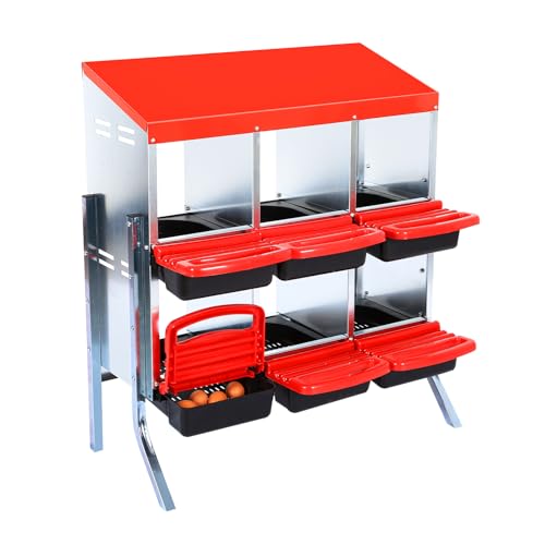 Chicken Nesting Box，Red 6 Hole Chicken Laying Box with Bracket, Tray for Egg Collection, Large Holes for Ventilation, Suitable for Chickens & Ducks - color: Red, size: 6 Holes with legs