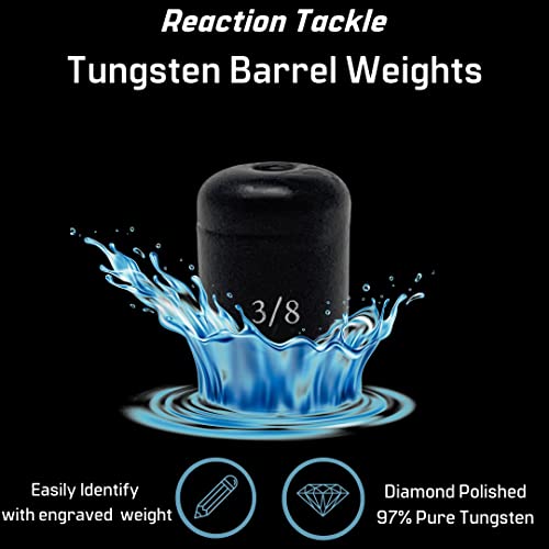 Reaction Tackle Tungsten Barrel Weights for Bass Fishing - Egg Shaped Carolina Rig Sinkers - Size Stamped Freshwater and Saltwater - color: Black, size: 1/8 Oz (8-Pack)