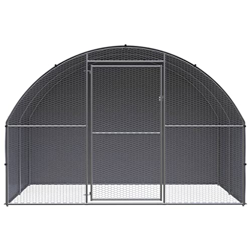 Large Chicken Coop Galvanized Steel Walk-in Poultry Run Hen House 9.8 x 9.8 x 6.6 ft Outdoor Metal Enclosure with Polyethylene Roof Backyard Flock Sanctuary - color: Silver-D, size: 9.8 x 9.8 x 6.6 ft (W x L x H)