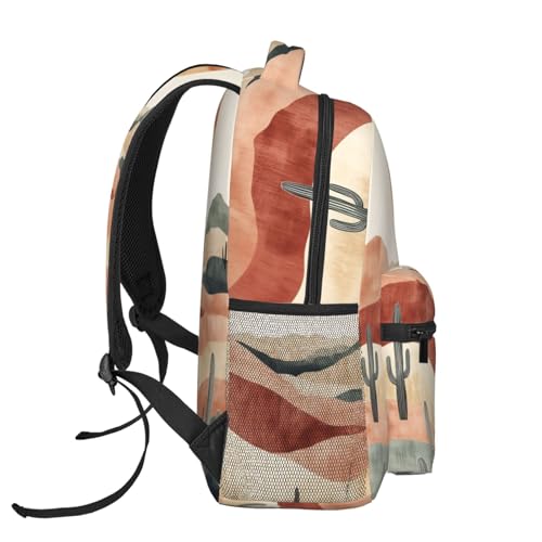 Desert Casual Backpack, Lightweight Laptop Bag Daypack, Cactus and Sun Backpacks for Women Teens Students, Abstract Southwest Polyester Bookbag Gifts for School Work Travel Hiking - color: Desert