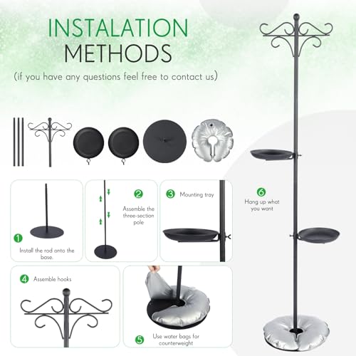 1 Set Upgraded 75.9" Shepherds Hook for Bird Feeder, Hanging Plant Wind Chime Stand, Metal Adjustable Standing Pole Holder for Indoor Outdoor, with 2 Rack & Weight Bag (Retro 2 Hooks) - style: Retro 2 Hooks