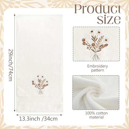 SmoothNovelty 2 Pcs Boho Flower Hand Towels for Bathroom Decor 14x29 Inch | Embroidered Wildflowers Bathroom Hand Towels, 100% Cotton, Soft Absorbent, Beige Boho Bathroom Kitchen Decor - style: Bohemian