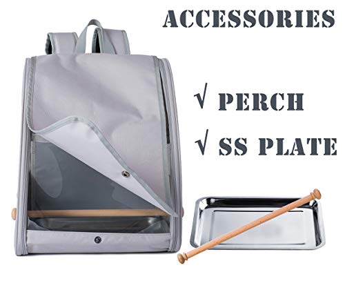 Bird Backpack, Bird Travel Carrier with Stand Perch, Airline Approved Grey Bird Backpack Carrier - color: Grey