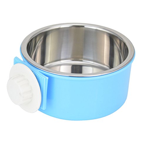 Crate Dog Bowl Removable Stainless Steel Water Food Feeder Bowls Cage Coop Cup for Cat Puppy Bird Pets - color: Blue, size: Small