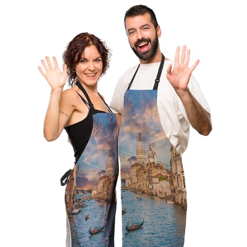 Garden Apron for Women Sunset in Venice Fun Aprons for Men for Kitchen Cooking Restaurant BBQ Painting Crafting Gardening 27” (W) x 31” (H), Waterproof Apron - color: Sunset in Venice