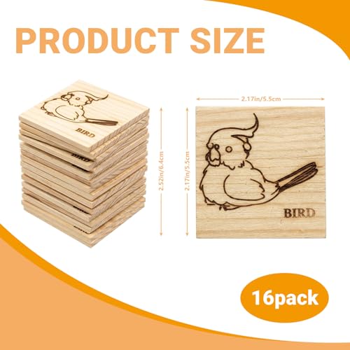 16 Pack Natural Balsa Wood Bird Chew Toys - World's Softest Wood, Safe Chewing Toys for Parakeets, Cockatiels, Lovebirds & Small Medium Birds. (Medium)