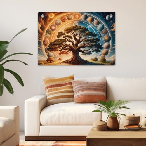 Tree of Life Tapestry Banner Flag Wall Hanging 28.5×20 Inch - Celestial Galaxy & Planet Wall Banner Nature Home Decoration for Bedroom Dorm Living Room,Boho Aesthetic Galaxy Wall Tapestry - color: Multi 0668