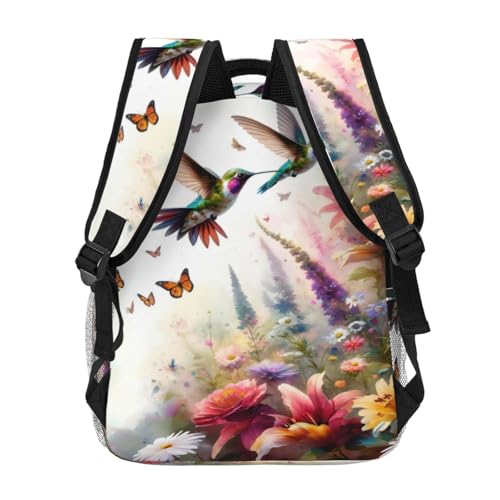 Garden Hummingbird Casual Backpack, Lightweight Laptop Bag Daypack, Colorful Butterfly Floral Backpacks for Women Men Teens Students, Retro Polyester Bookbag Gifts for School Work Travel Hiking - color: Hummingbird 02
