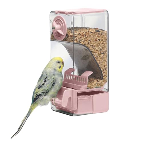 Automatic Bird Feeder, Bird Cage Feeder with Perch for Parakeet Canary Cockatiel Finch (Pink) - color: Pink