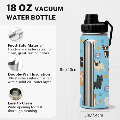 Dog 18 oz Water Bottle, with 2 Lids Handle, Insulated Sports Cup | 18oz Stainless Steel Travel Tumbler, Reusable Leak proof Cup, Anti Slip Boot Mug,Christmas Birthday Dog Gift for Son - color: Dog