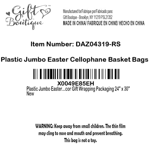 Large Easter Cellophane Basket Bags 10 Pack, Clear Treat Wrap Bags 24 x 30 Inch with Colorful Egg Print and Twist Ties, Jumbo Plastic Gift Wrap for Candy, Party Favors, Holiday Baskets