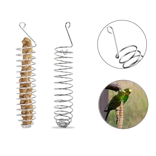 3in1 Bird Skewer Bird Food Holder Stainless Steel Parrot Hanging Vegetable Fruit Feeder Bird Treat Skewer, 2X Fruit Fork +1 Food Basket, Parrot Foraging Toy for Parrots Cockatoo Cockatiel Cage