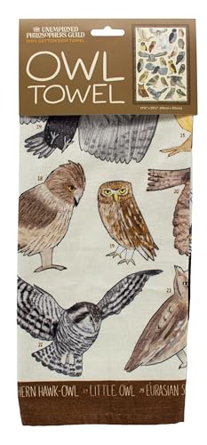 The Unemployed Philosophers Guild Owl Towel - 100% Cotton Bird Themed Novelty Kitchen Dish Towel Featuring 24 Different Owls, 18" x 25.5"