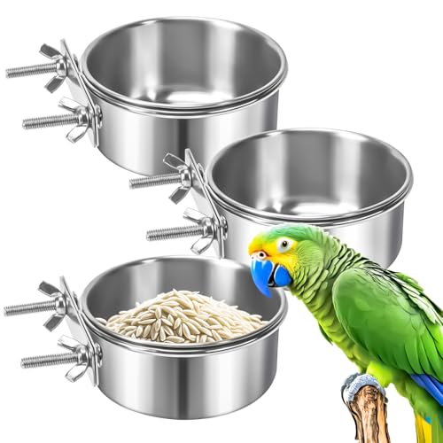 3 Pack Bird Feeding Bowls Cups Parrot Food Water Dishes, Stainless Steel Bird Bowl Cup Dish with Clamp, Birdcage Feeder Pet Cage Bowls for Parrot Cockatiel Budgie Conure Parakeet Small Animal - size: 3 Pack