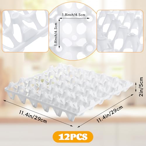 12 Pack Plastic Egg Tray 30 Count Stackable Bulk Egg Cartons Racks Organizer Plastic Egg Trays Crate for Packing, Storing, Sorting, Shipping, White