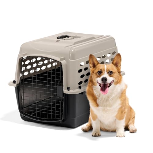 Petmate Vari Dog Kennel - Portable Dog Carriers & Crates for Medium Dogs, Airline-Friendly, Durable Plastic, Pet Carrier For Home and Travel, 28 Inches, Taupe and Black | Airline friendly pet carrier, durable plastic shell, great at home and on trips, sec
