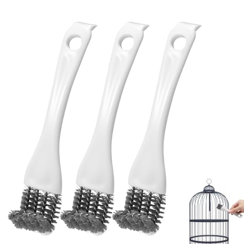 3pcs Bird Cage Brush Cleaner, Stainless Steel Bird Cleaning Brush Durable Droppings Removal Tool for Pet Parrot Fowl Cage Cleaning Accessory