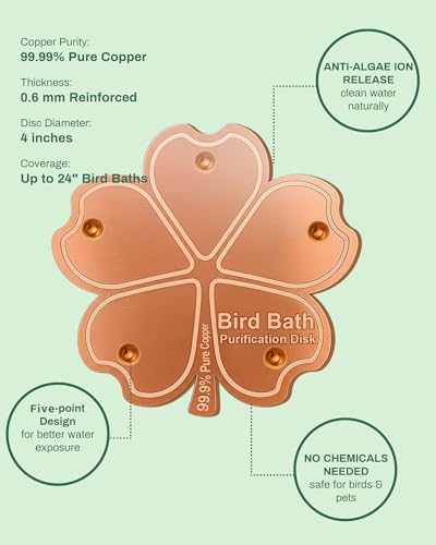 OICEME Bird Bath Purification Disk Pure Copper Outside Winter Solar Power Birdbath Heater Hanging Bowl Metal Deicer Cage Dispenser Water Ground Pedestal Cleaner Nectar Food Pole Large House Birdhouse - color: Copper Lucky Clover