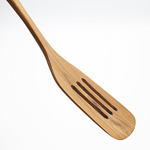 Faay Teak Wooden Slotted Spatula Turner | Durable, Healthy, High Moist Resistance Teak Wood Spatula for Non Stick Cookware - size: 13.5 Inch Slotted Spaltula