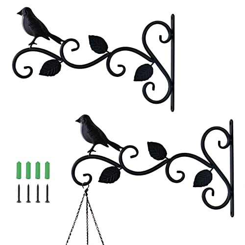 JIALAI HOME Hanging Plants Bracket 12" Bird Planter Outdoor Hooks Hangers for Flower Baskets Pot Bird Feeder Wind Chimes Lanterns Patio Garden Outdoor Indoor Metal Black, 2 Pack - style: Bird