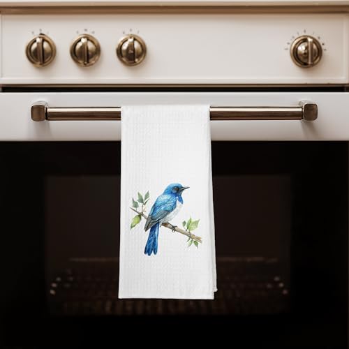 Blue Songbird Kitchen Towels, Bird Lovers Gifts Dish Tea Towels for Kitchen, Minimal Cottagecore Bird on Branch Decorative Hand Towel for Bathroom, 16x24 Inches - color: Color 21