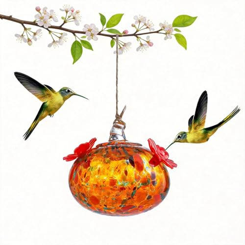 3in Blown Glass Hummingbird Feeder for Outdoors Window Hanging - color: C