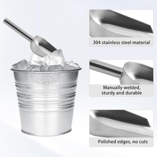 2 Pack Stainless Steel Ice Scoop with Long Handle, 6 Oz Multi Purpose Scooper for Ice Machine, Dog Food, Flour, Nuts, Pulses, Ideal Kitchen Bar Party Freezer Accessory - size: 2 PCS