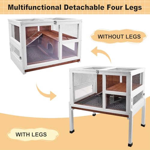 2-Story Guinea Pig Cage with Stand, Indoor Wooden Hamster Cage with Ramp, Pull-Out Tray, Hideout & Platform, Acrylic Transparent Small Animal Habitat for Chinchillas, Ferrets, Hedgehogs, Walnut - color: Walnut