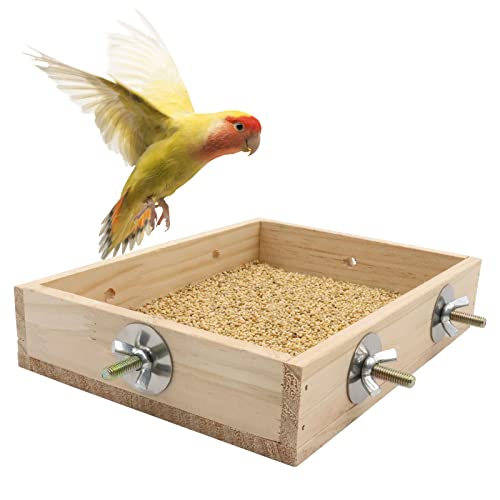 Bird Feeding Cups, Natural Wooden Parrot Perch Stand, Birds Food Dish, Parakeets Feeder Bowl, Cage Accessories for Small Animals Rat Hamster Guinea Pig Chinchillas Budgies Cockatiels Love Birds - size: 7.9 × 5.9 Inch