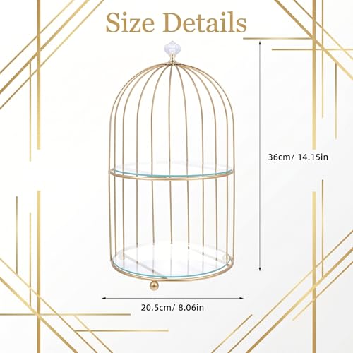 DOITOOL Gold Metal Cupcake Stand Bird Cage Dessert Stand, 2 Tier Dessert Display Stand Cake Holder for Wedding, Party, Birthday, Baby Shower Celebrations, Table Decorations
