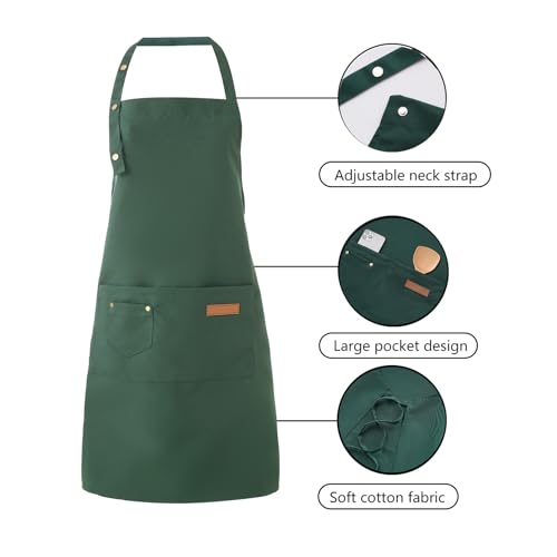 Tosewever Art Aprons for Women Painting Pottery Baking, Mens Buckle Straps Kitchen Apron with Pockets for Chef Cooking - color: Green