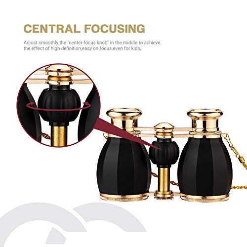 ESSLNB Opera Glasses Binoculars for Women Adults 4X30mm Theater Glasses Compact for Theater and Concerts Antique Binoculars with Case Removable Chain (Black) - color: Black