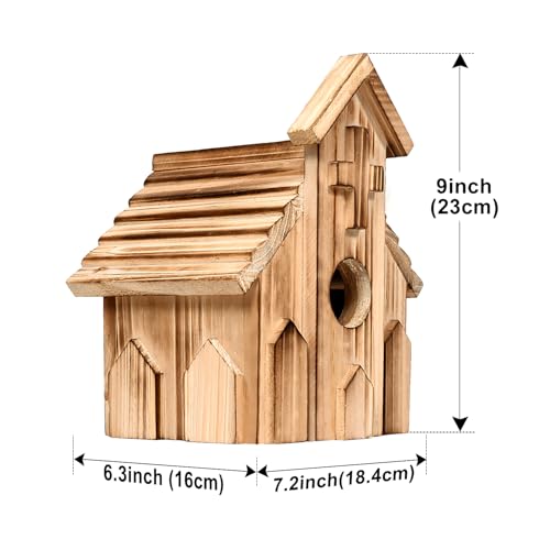 Church Birdhouse for Outside, Wooden Hanging Bird Houses, Weather-Resistant Garden Decor for Bluebird,Sparrow,Finch,Cardinal, Outdoor Bird Nest Box with Predator-Proof Entrance Hole