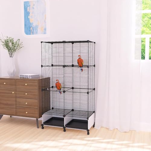 Lightweight Bird Cage with Removable Tray and Adjustable Perch – Portable Small Animal Cage with Single Lockable Door, Easy to Clean & Move for Parakeets, Cockatiels, Parrots, and Finches-L