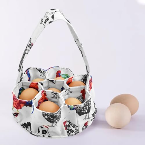 Egg Collecting Basket, Eggs Gathering Basket Canvas Egg Bags with 7 Pouches for Farmhouse Chicken Hen Duck Goose Housewife Garden Transporting Storage - color: White