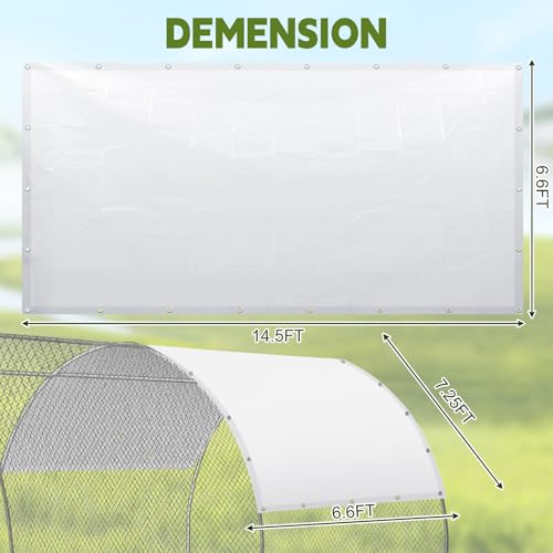 VitalCozy 2 Pcs Chicken Coop Cover Waterproof 14.5 x 6.6 ft Chicken Run Cover Coop Tarp Accessories for Winter with 50 Pcs Ball Bungees Cords for Outdoor (White) - color: White, size: 14.5 x 6.6 ft