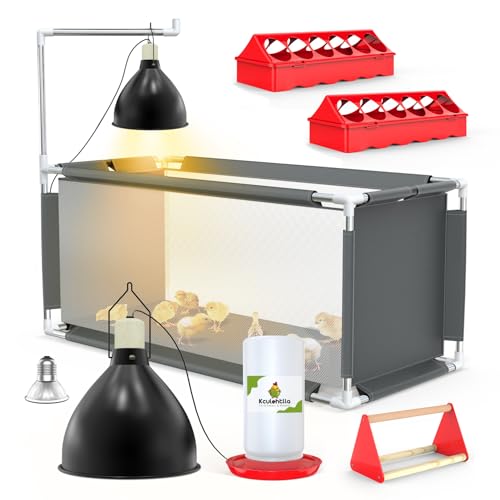 Chicken Brooder Box Starter Kit, 10.6 ft³ Indoor Brooder for Chicks, Ducklings & Quail, Stainless Steel Frame, Waterproof Oxford, 75W Heat Lamp, Feeder, Waterer & Perch, 47.2"x19.7"x19.7" - color: Set2-Grey