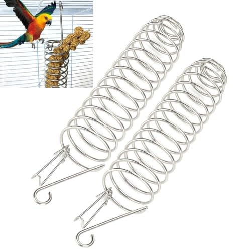 2PCS Bird Food Holder, Feeder Food Basket Tool Vegetable Fruit Feeder Stainless Steel Parrot Hanging Stainless Steel Cage Accessories for Parakeet Cockatiel
