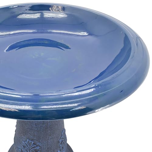 Arcadia Garden Products Fiberclay Bird Bath Outdoor Garden Decor, Antique Vintage Weather Resistant Water Bowl for Backyard and Patio and, 20-inch Tall, Blue - color: Blue