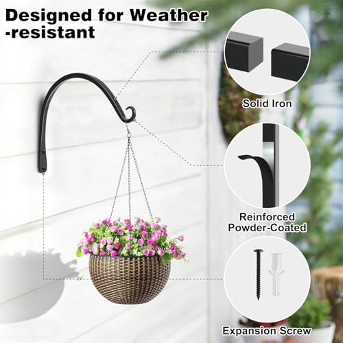 Gtongoko 10" Outdoor Plant Hanger Wall Bracket, Heavy Duty, 2 Pack | 48lb Capacity,Rust-Resistant Finish,Easy Installation,Fit Hanging Baskets,Ideal for Bird Feeders & Lanterns - size: 10 Inch, style: C-shape