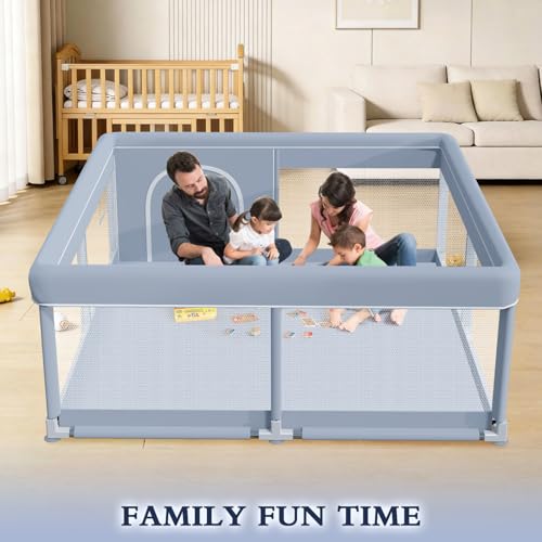 XVISHX 50 x 50 Inch Baby Playpen, Playpen for Babies and Toddlers, Baby Play Pen Playard for Indoor & Outdoor Active Center Game Fence, with Skin-Friendly Fabric and Soft Breathable Mesh, Grey - size: 50 × 50 Inch