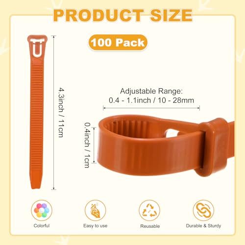 M METERXITY 100-Pack Adjustable Chicken Leg Bands, 10-28 mm Plastic Poultry Identification Chicken Leg Rings for Turkey/Duck/Goose/Chicks, Colorful Numbered Foot Clip on Tags [Orange] - color: Orange
