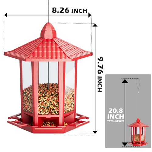 Birdream 2 Pack Bird Feeders for Outdoor Hanging, Retro Pagoda Design Fun Installation Bird Feeder, Attracting Wild Birds Chickadees Goldfinches Cardinals Finches and Sparrows - Red - color: Red, size: 2 PACK