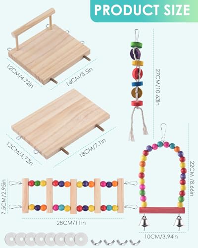 DBNESS 5in1 Bird Parakeet Toys, Detachable Birdie Perches Platform Swing with Climbing Ladder, Parrot Cage Stand Accessories, Wooden Playing Gyms for Conure Cockatiel Lovebird Finch Budgerigar Pigeon