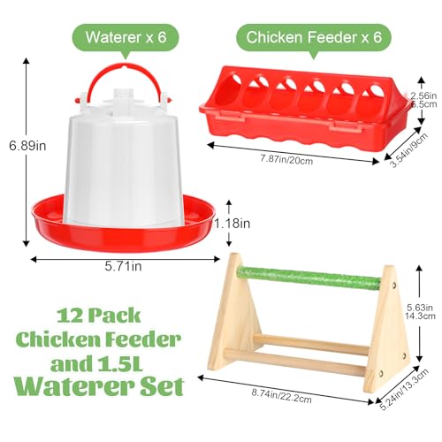 14 Pcs Chick Feeder and Waterer Kit with Wooden Perch Baby Poultry Starter Set 1.5 L Feeding Dispenser for Small Poultry Ducks Quail Pigeon Coop and Brooder(White) - color: White