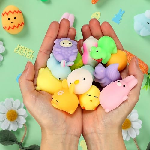Easter Mochi Squishy Toys 36pcs | Prefilled Eggs with Mini Squishy Toys | Easter Shapes | Basket Fillers, Party Favors, Fidget, Stress Relief, Classroom Prizes, Goodie Bags, Easter Egg Hunt